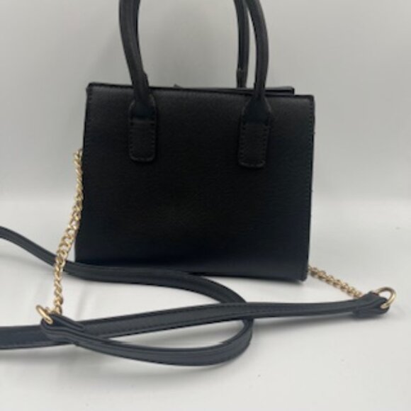 Embroidered Black Mini Crossbody Purse Flowers Handles Faux Leather Bag - Picture 5 of 10